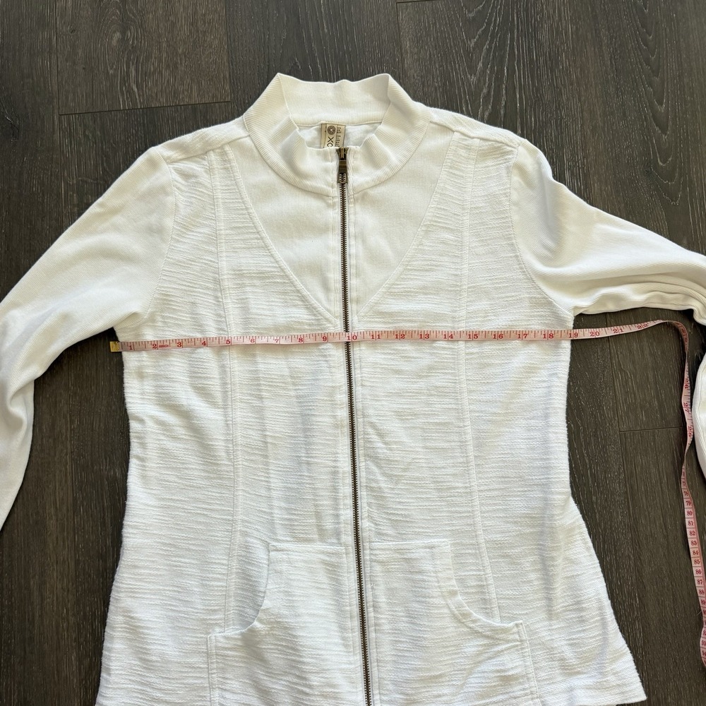 XCVI Wearable Lace Crochet Zip Up Jacket Medium White Cotton Stretch Boho - Picture 7 of 12